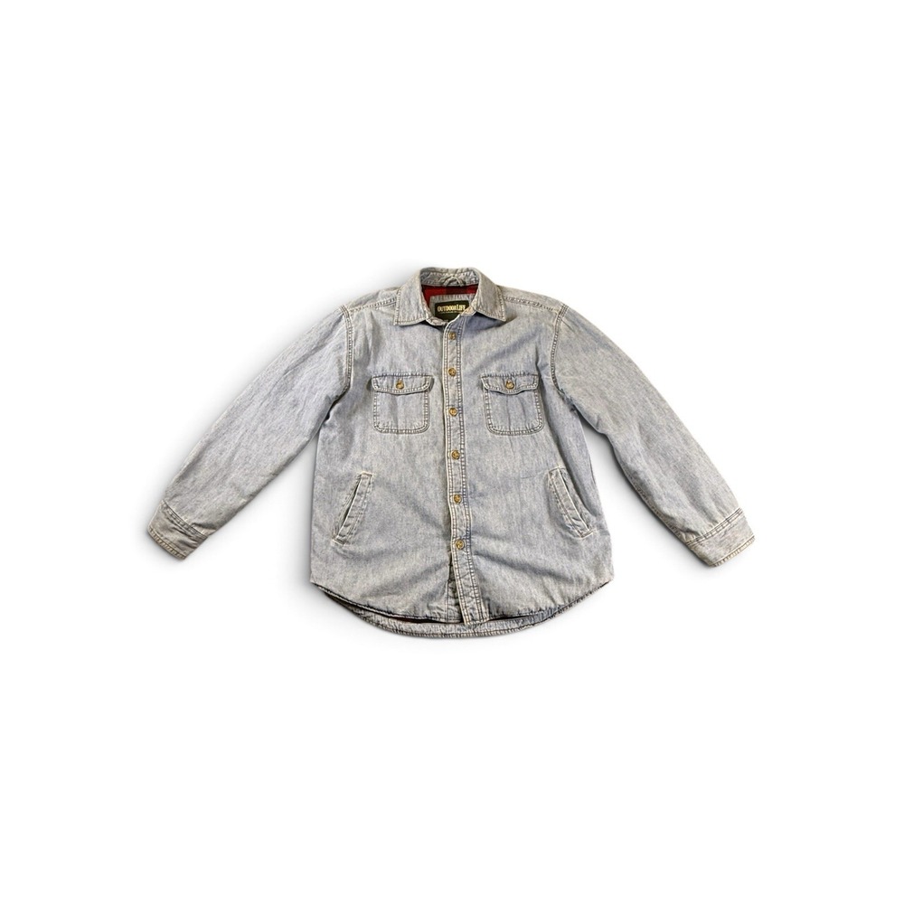 Outdoor Life Denim Plaid Lined Long Sleeve Button Down Work Jacket Men's XL (A6)